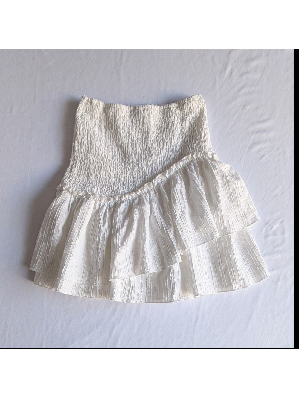 Polly White Ruffle Layered Flare Short Skirt Elastic Waist High Rise US 4